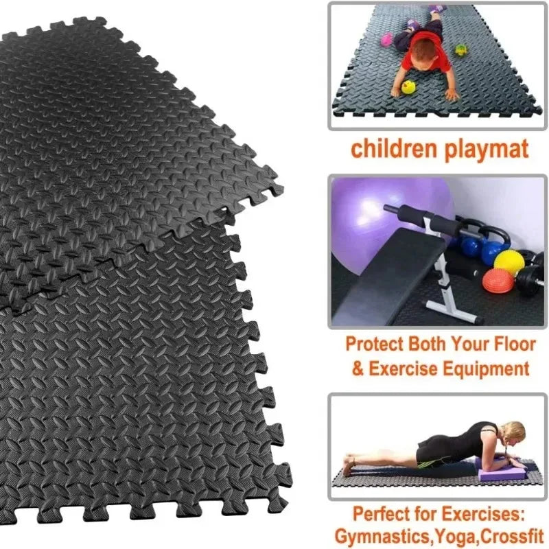 1-16PCS 30*30cm  Sports Gym Protection EVA Leaf Grain Floor Mats Yoga Fitness Non-Slip Splicing Rugs Thicken Shock Room Workout