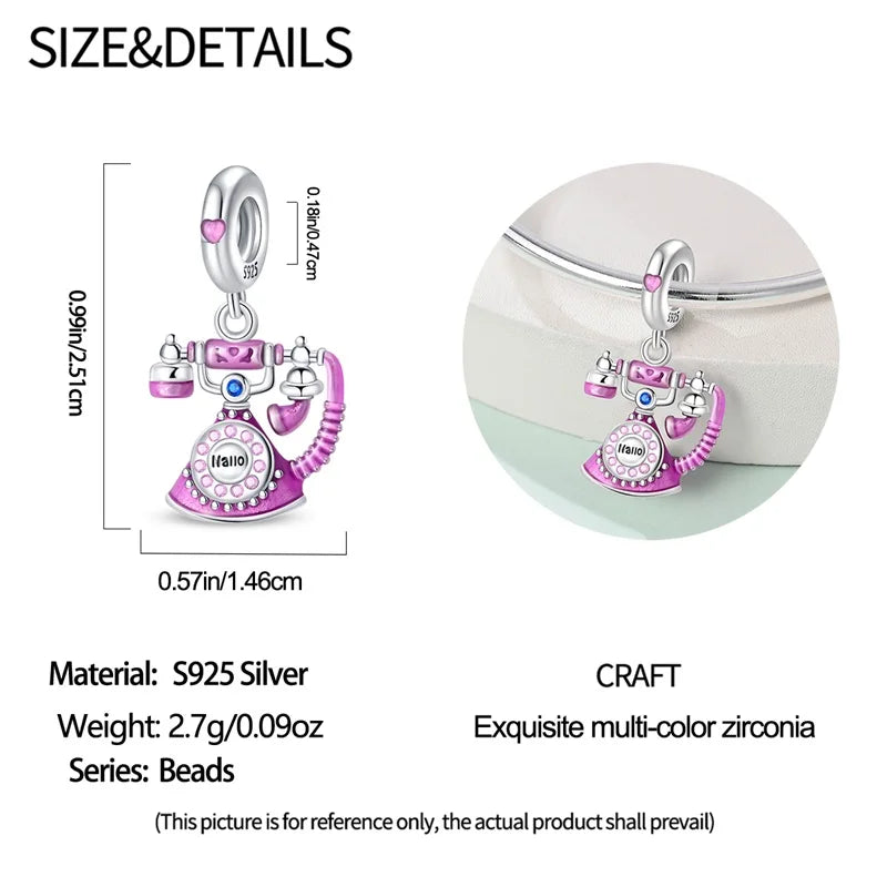 925 Sterling Silver Tailor Sewing Machine Telephone Alarm Clock Charms Pendants Fit 925 Original Bracelets DIY Jewelry