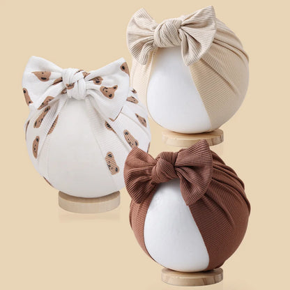 Ins Ribbed Baby Turban Hats Heart Dasiy Cherry Butterfly Bear Printed Infant Beanies Toddler Boys Girls Caps Kids Headwear