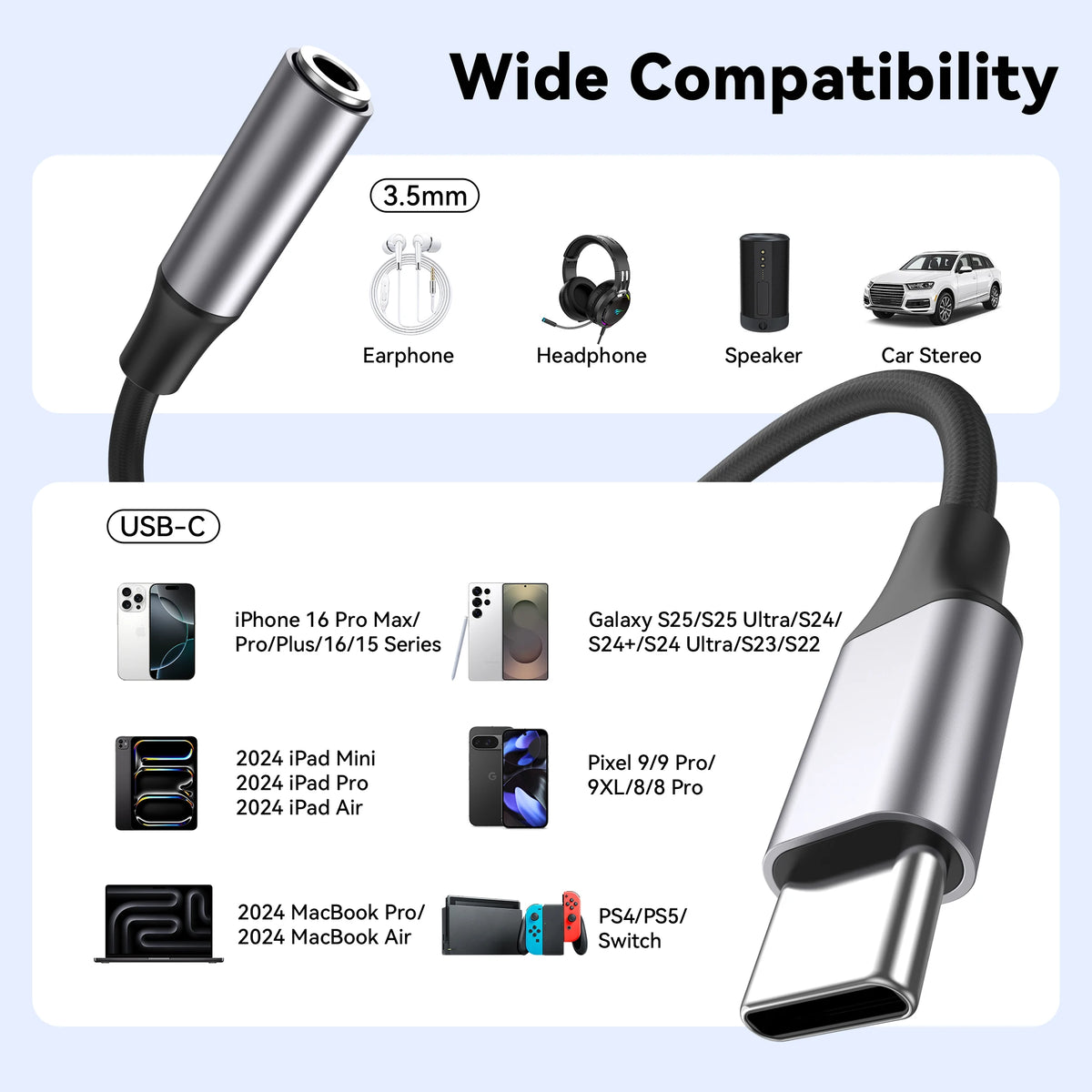Type C to 3.5mm Jack Earphone Adapter USB-C 3 5mm Audio Cable Converter For IPhone 15 15 Pro MAX Samsung Galaxy Huawei Xiaomi