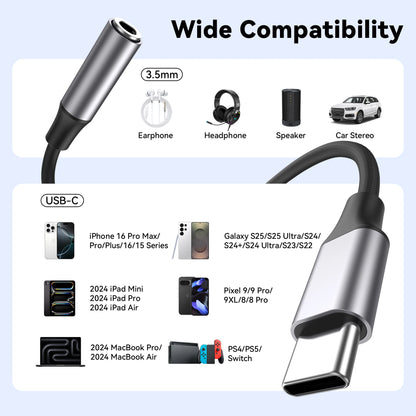 Type C to 3.5mm Jack Earphone Adapter USB-C 3 5mm Audio Cable Converter For IPhone 15 15 Pro MAX Samsung Galaxy Huawei Xiaomi