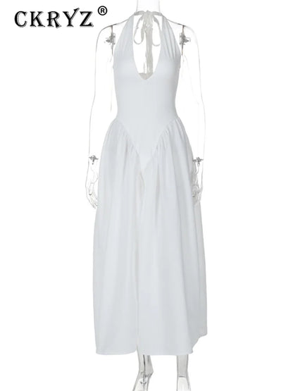 Ladies Summer Evening Party New Fashion Dress Women Sleeveless Backless V-Neck Sexy Birthday  Long Dresses 2025 Woman Streetwear