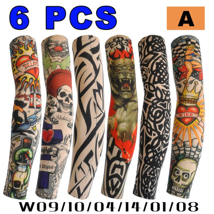 6 PCS Tattoo Sleeves Unisex Summer Cycling Sun Protection Arm Covers Beach Driving Fishing Breathable Nightclub Elastic Sleeves