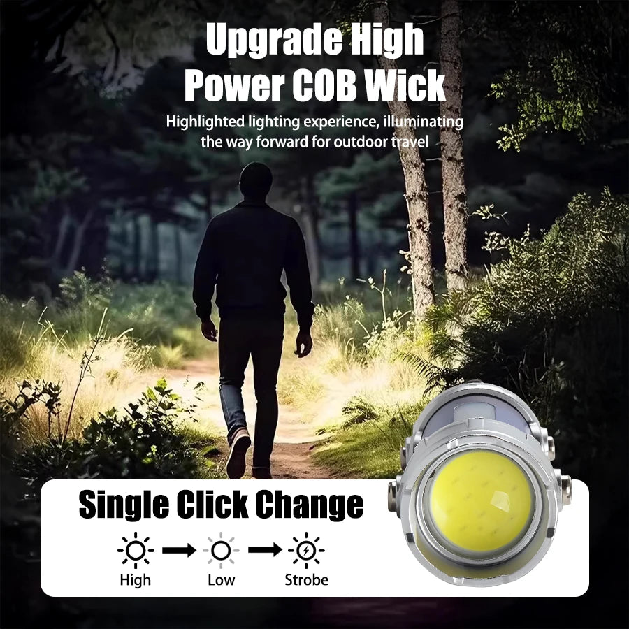 MINI USB Rechargeable LED Flashlight Portable Tail Magnet Work Light Super Bright Camping Lantern Side COB Emergency Torch Light
