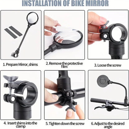 2PCS Bike Mirror Bike Handlebar Rearview Mirror Rotatable And Adjustable Wide Angle Rear View Shockproof Convex Mirror Universal