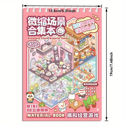 Mr Paper 45Pcs Scenes Cartoon Landscape Sticker Book Forest Village DIY 3D Sticker Cabin Scene Pocket Birthday Gift For Planner