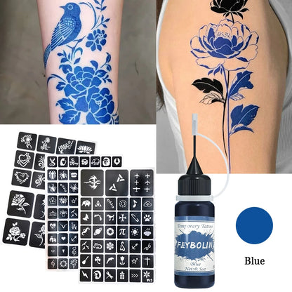 Long-Lasting Temporary Tattoo Inks with 3 Tattoo stickers Kit,Freehand Painting Gel for Makeup Trend Party Tattoos for Face Body