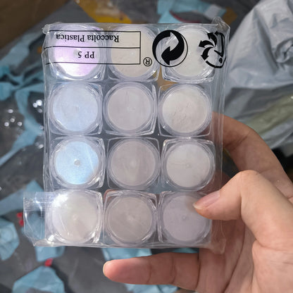12Pcs/Set Aurora White Nail Mirror Powder 0.3g/Jar Shimmer Moonlight Chrome Pigment Dust for UV Gel Polish Manicure Decorations