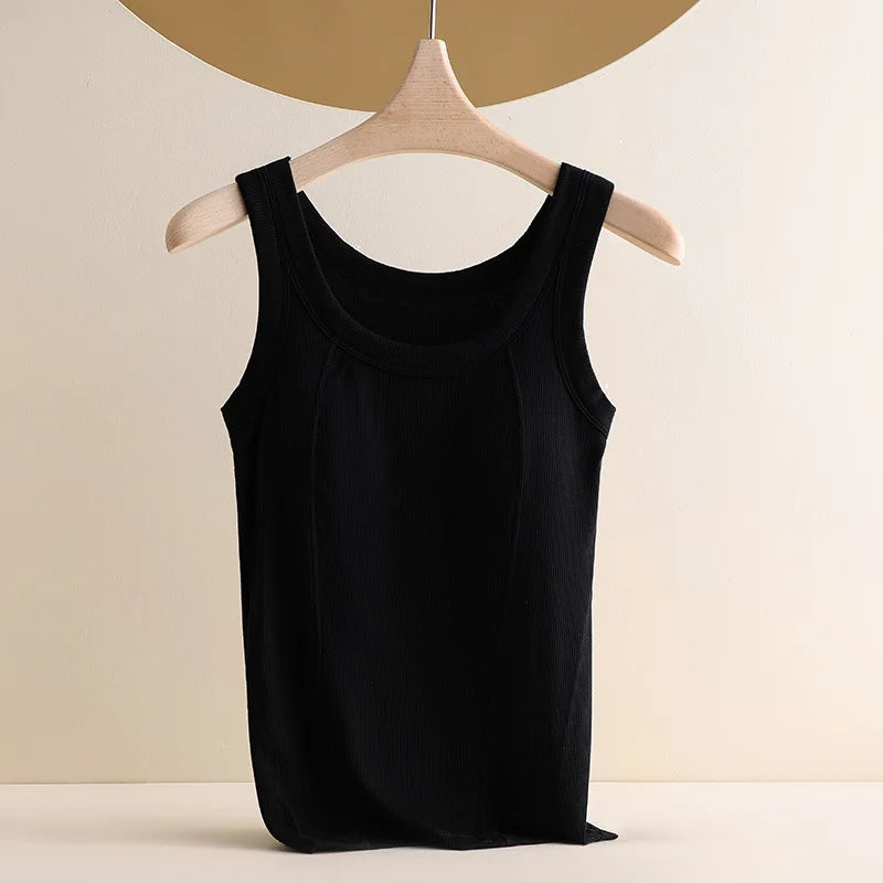 M-4XL For 45-105kg Threaded Cotton Plus Size Camisole Top with Built-in Bra For Women Modal Seamless Underwear Tank Tops
