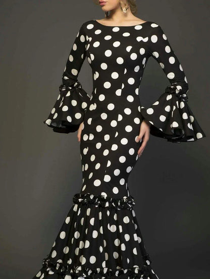 Polk Dot Printed Elegant Mermaid Dress Flare Sleeve Round Neck Party Club Ruffle Wedding Guest Cocktail Formal Dresses 2025