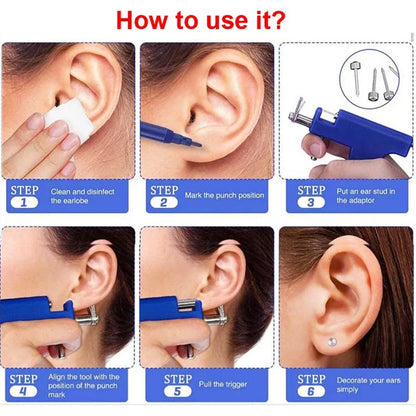 Professional Ear Piercing Gun with 98pcs Stainless Steel Earrings Stud for Home and Salon Use Ear Piercing Kit