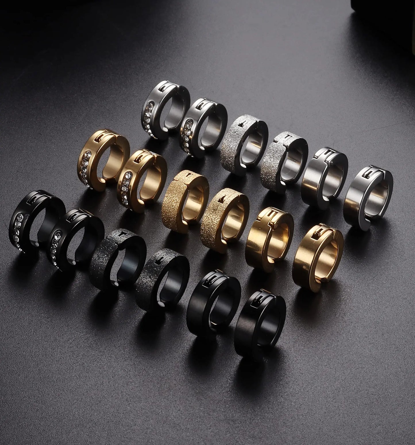 1 Pair/9 Pairs Non-Piercing Earrings Stainless Steel Clip On Hoop Earrings For Men Women Paved CZ Ear Clip Earrings Set
