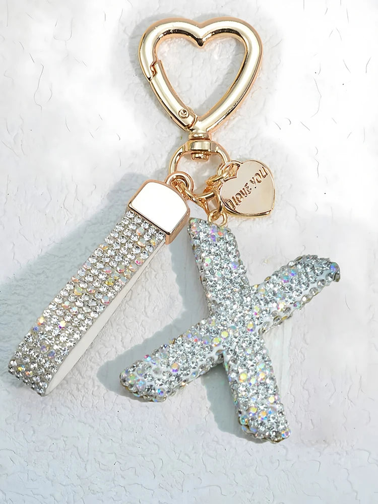Shining Diamond Inlay 26 English Initial letter Key Chain Car High-end Key Ring Lady Bag Delicate Pendant Thanksgiving Gifts