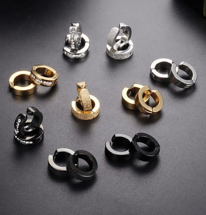 1 Pair/9 Pairs Non-Piercing Earrings Stainless Steel Clip On Hoop Earrings For Men Women Paved CZ Ear Clip Earrings Set