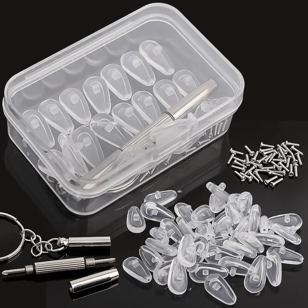 Eyeglasses Nose Pads with Screwdriver DIY Soft Silicone Air Chamber Glasses Replacement Repair Tools Anti-slip Nose Pad Screw