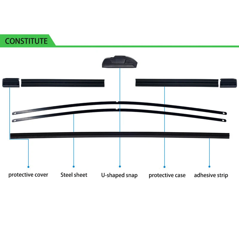 For Nissan Micra K12 2002-2010 Car Wiper U-type Soft Rubber Boneless Wiper HD Quiet Durable Automotive Wiper 21"+18"
