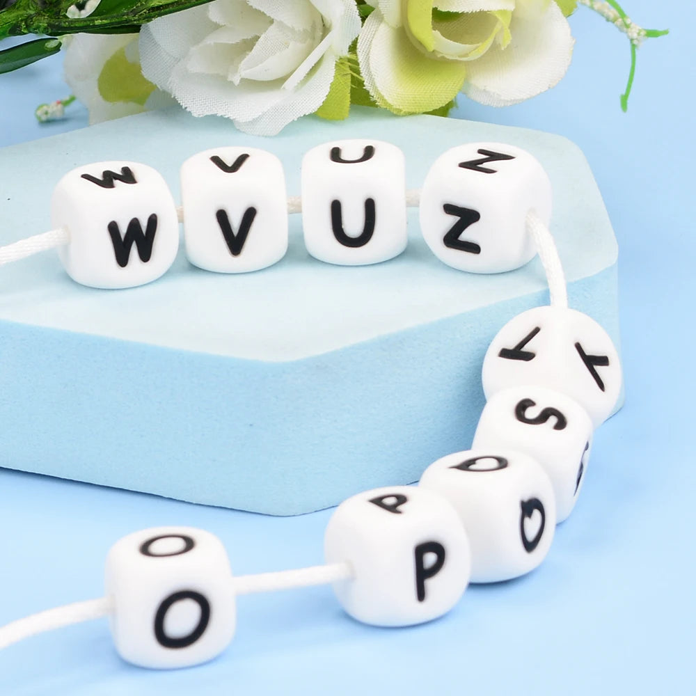 LOFCA 40PCS/Lot Alphabet 12mm Food Grade Letter Silicone Beads Baby Bead Pacifier Chain BPA Free  for Name Make DIY Necklace
