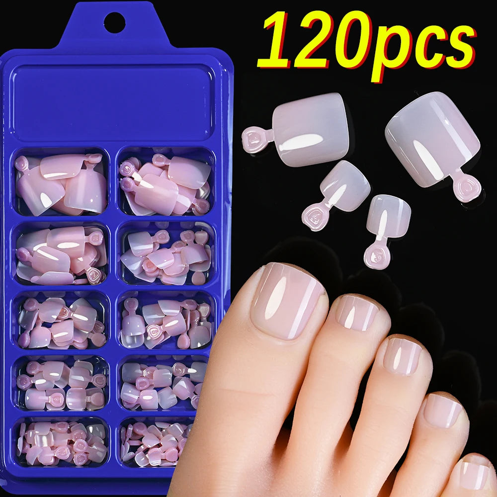 120Pcs Glossy Black Press On Toenails Short Square Full Cover Fake Toenail Tips for Summer Women False Foot Nail Tip Extension &