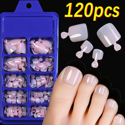 120Pcs Glossy Black Press On Toenails Short Square Full Cover Fake Toenail Tips for Summer Women False Foot Nail Tip Extension &