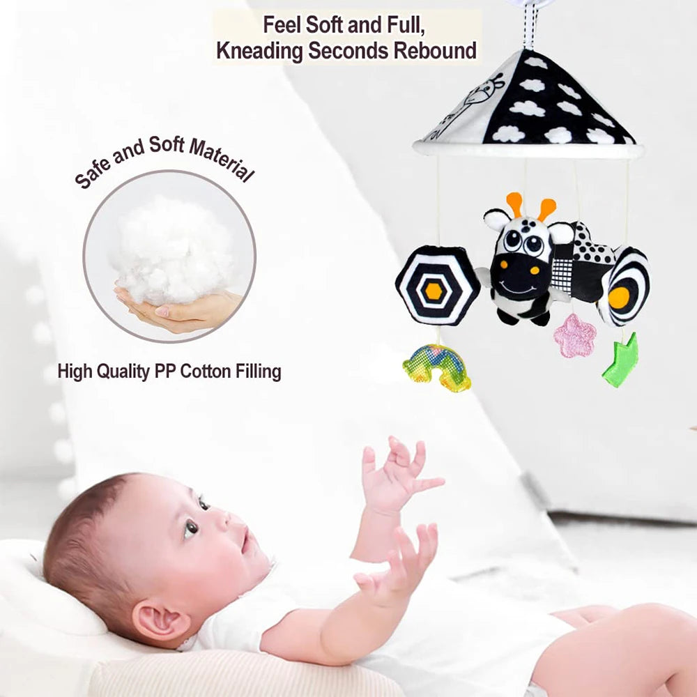Black and White High Contrast Baby Toys Car Seat Toys for Newborn Hanging  Stroller Toy for 0 12 Months Infant Rattle Toys