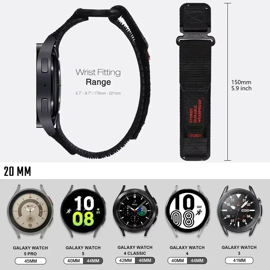 22mm 20mm Camouflage Nylon Strap for Samsung Galaxy Watch 7 6 5 4 40/44mm 6 Classic 43 47mm Band for Huawei Watch GT5 4Pro Band