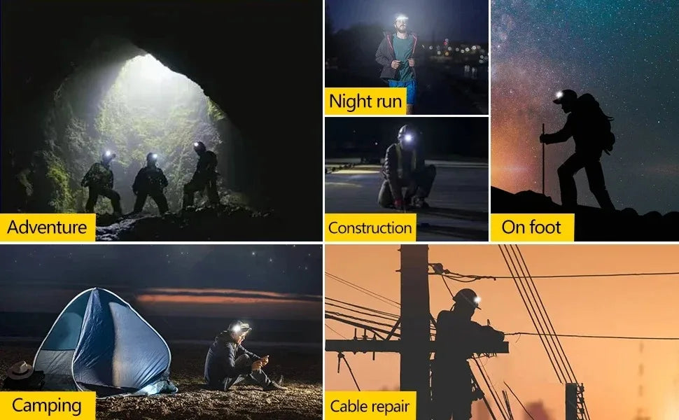 USB Rechargeable COB LED Induction Headlamp With 1200mAh Built-in Battery Head Flashlight Outdoor Camping Fishing Head Lantern