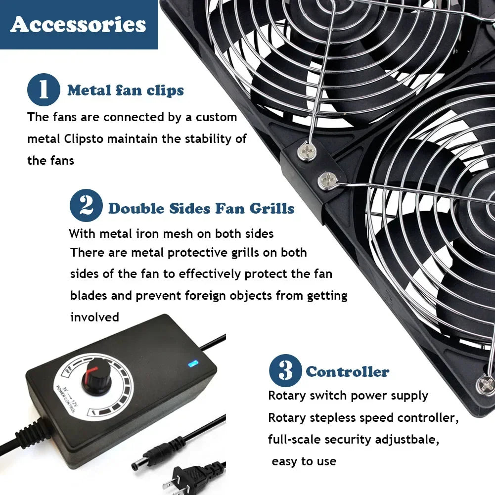 12cm 3000RPM Exhaust Fan Bathroom Cooling Fan with Controller 3V-12V Btc Machine Chassis Workstation Cabinet Radiator Server Fan