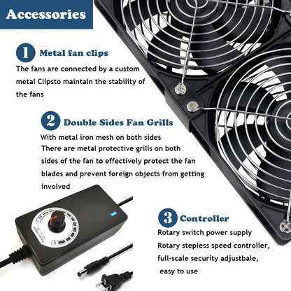12cm 3000RPM Exhaust Fan Bathroom Cooling Fan with Controller 3V-12V Btc Machine Chassis Workstation Cabinet Radiator Server Fan