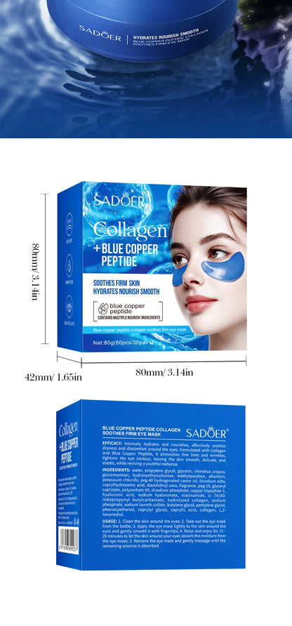 60pcs SADOER Caffeine Crystal Collagen Eye Mask Anti Dark Circles Ant -Aging Anti Wrinkles Moisturizing Eye Patches Skin Care