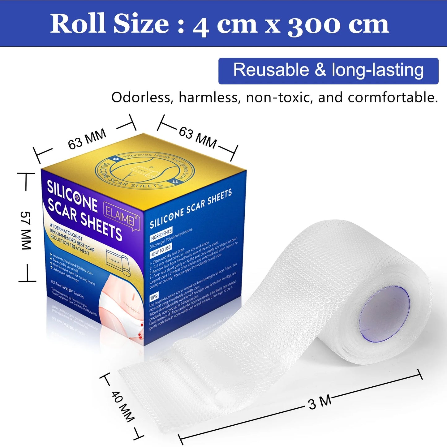 1 Roll Invisible Silicone Scar Sheets Self-Adhesive Scar Cover Tape Skin Care Strips Transparent Color