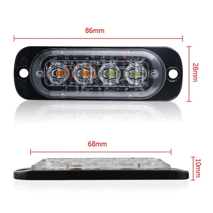 4PCS Car Warning Light 12V 24V 4LED Emergency Flashing Grille Strobe Light Auto Truck Trailer Beacon Lamp LED Amber Side Light