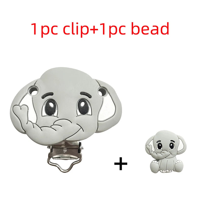 2pcs Silicone Cartoon Animal Teething Toy Fox Panda Elephant Food-Grade Silicone Nipple Necklace Clip Baby Toy Gift