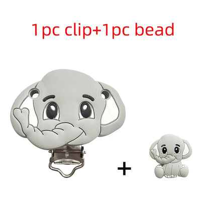 2pcs Silicone Cartoon Animal Teething Toy Fox Panda Elephant Food-Grade Silicone Nipple Necklace Clip Baby Toy Gift