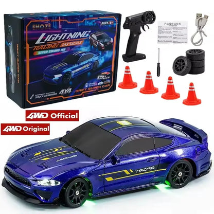 4WD Remote Control Desktop Car for Adults Kids 1/64 or 1/43 Mini Drift Racing High Speed RC Car with LED Lights Hobby Gift