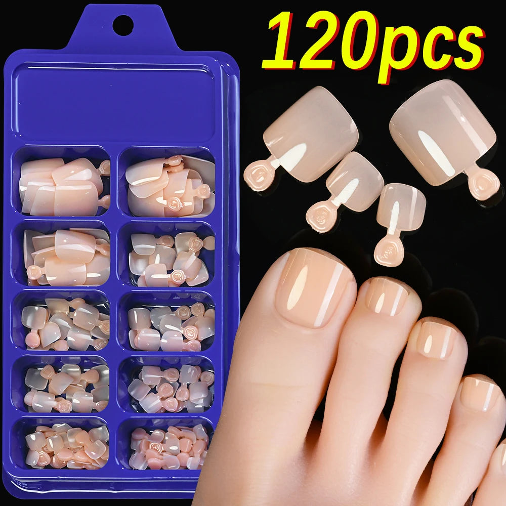 120Pcs Glossy Black Press On Toenails Short Square Full Cover Fake Toenail Tips for Summer Women False Foot Nail Tip Extension &