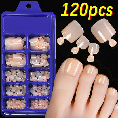 120Pcs Glossy Black Press On Toenails Short Square Full Cover Fake Toenail Tips for Summer Women False Foot Nail Tip Extension &