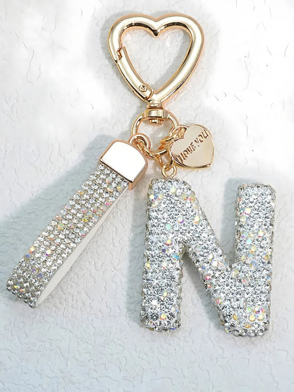 Shining Diamond Inlay 26 English Initial letter Key Chain Car High-end Key Ring Lady Bag Delicate Pendant Thanksgiving Gifts