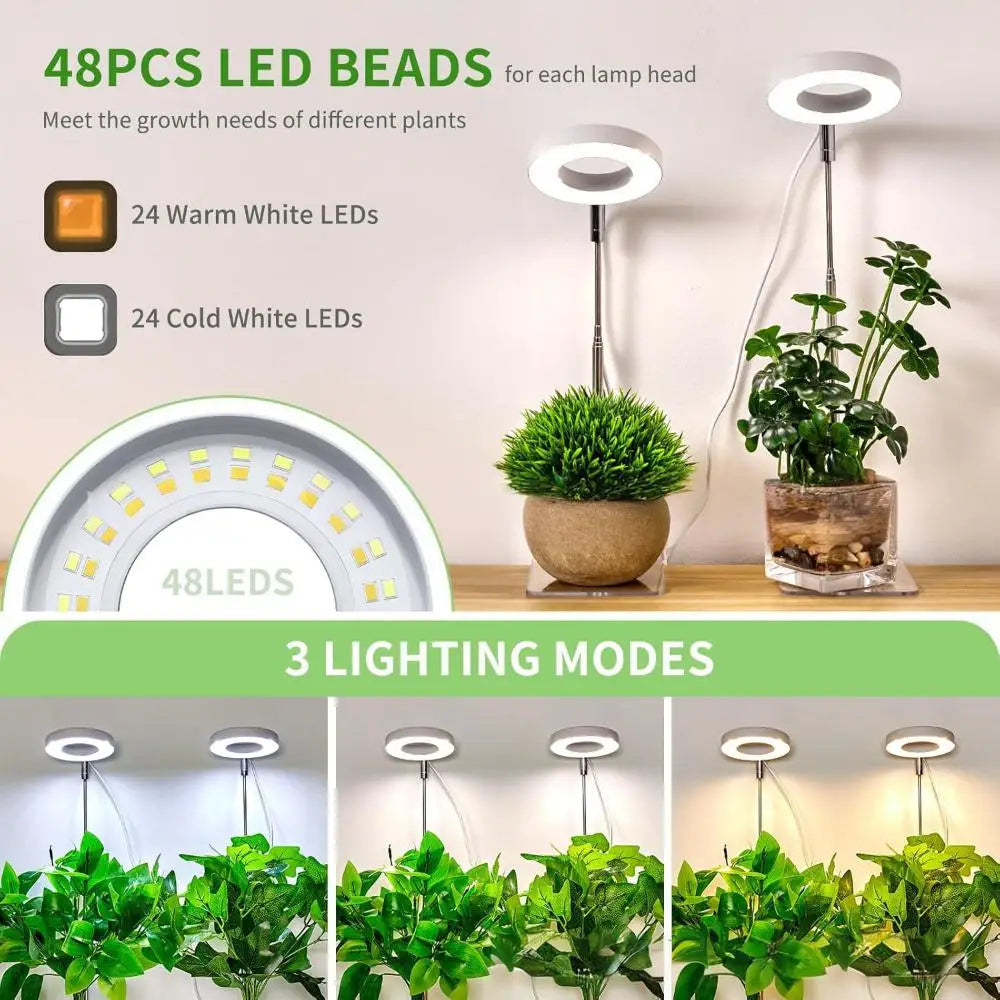 Full Spectrum Fill Light LED Grow Lamp for Indoor Solar Plants with Adjustable Height, 3/9/12H Timer 10-Level Dimming for Garden