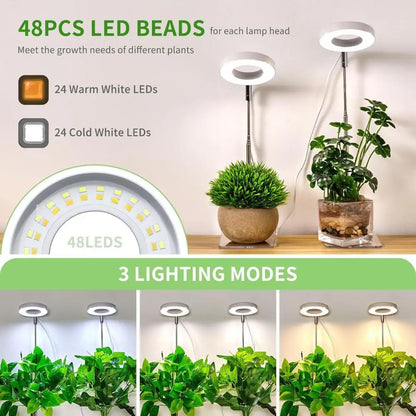 Full Spectrum Fill Light LED Grow Lamp for Indoor Solar Plants with Adjustable Height, 3/9/12H Timer 10-Level Dimming for Garden