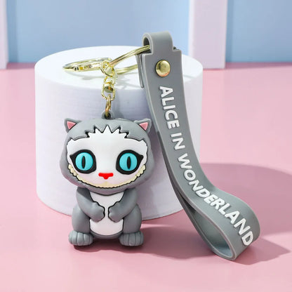 Alice in Wonderland Silicone Keychain Lovely 3D Anime Film Figure Key Chain Keyrings Backpack Bag Car Accessories Gift