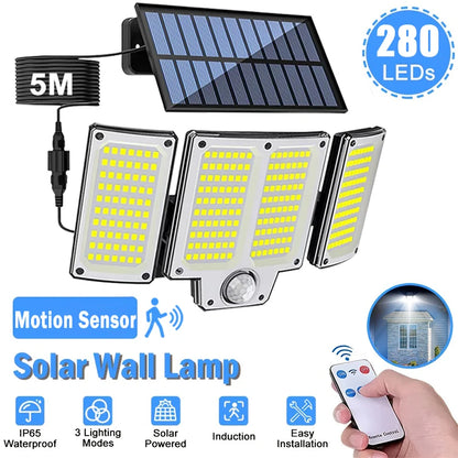 234/280 LED Solar Lights for Outside Motion Sensor Solar Flood Lights Waterproof Solar Powered Security Spot Garden Wall Lights