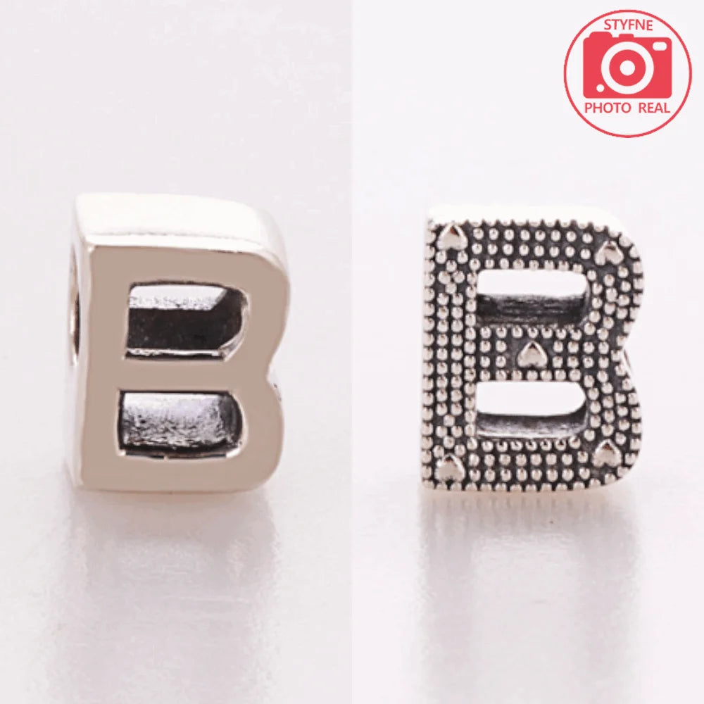 Silver 925 26 Letter A-Z Alphabet Charm Fine Beads Fit Original Charms Silver Bracelet DIY Fine Jewelry for Women Gifts Making