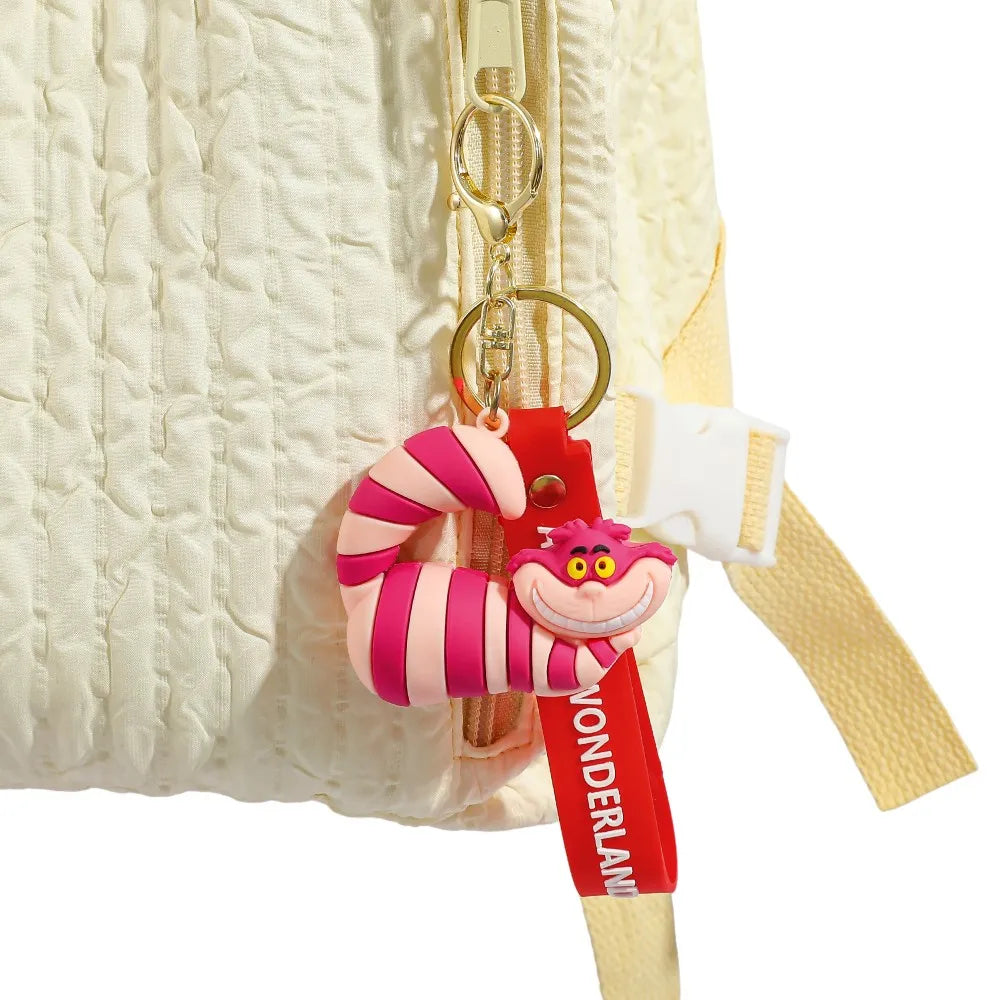 Alice in Wonderland Silicone Keychain Lovely 3D Anime Film Figure Key Chain Keyrings Backpack Bag Car Accessories Gift