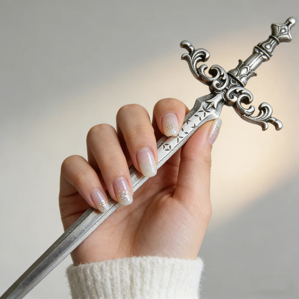 1pc Silver-Tone Sword Hair Stick Ornate Star Medieval Fantasy Design Perfect Cosplay Bold Hairstyles Looks Stylish Accessory