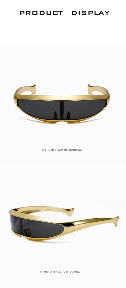 Futuristic One-piece Mirror Personalized Electroplated Sunglasses Women Men 2024 Y2K Steampunk Goggles Rave Party Glasses UV400