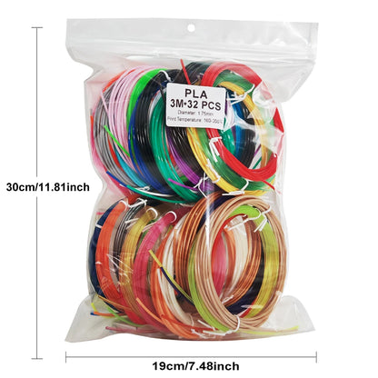 32/15/10 Colors 3D Pen Filament Refills 1.75mm PLA, Each Color 10Feet(3m), Total 320/150/100 Feet (96/45/30m), Random Color