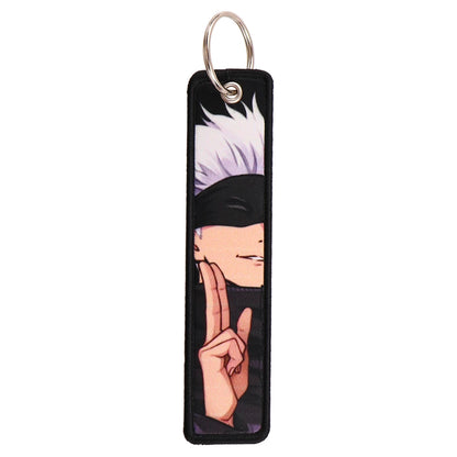 Anime Satoru Gojo Geto Suguru Embroidery Key Fobs Japanese Manga Key Tag Keychain Key Ring Backpack Chaveiro