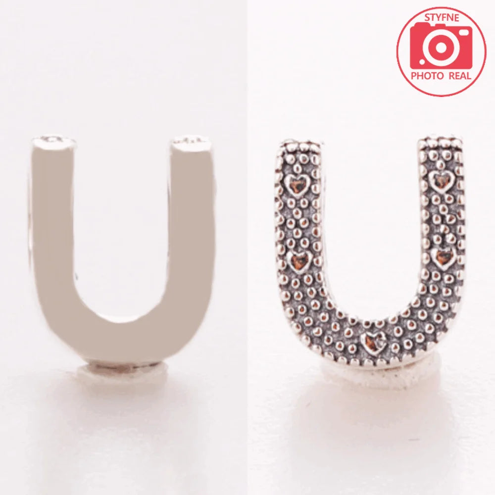 Silver 925 26 Letter A-Z Alphabet Charm Fine Beads Fit Original Charms Silver Bracelet DIY Fine Jewelry for Women Gifts Making