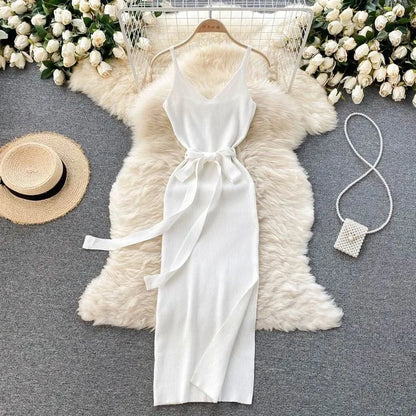YuooMuoo Women Dress Sexy Cut Out Waist Package Hips Split Bodycon Dress Summer Fashion Lady Knitted Party Vestidos Sundress