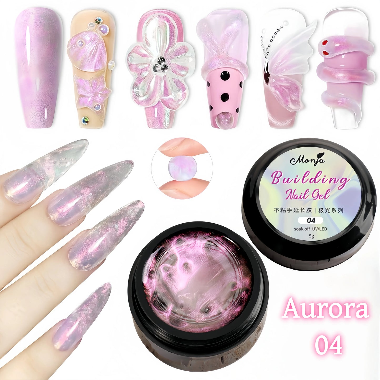 3D Nail Gel, Non-Sticky Hard Long-Lasting Overlay, Creates 3D Bow Geometric Letter Shapes, Salon Quality, Soluble Residue-Free A